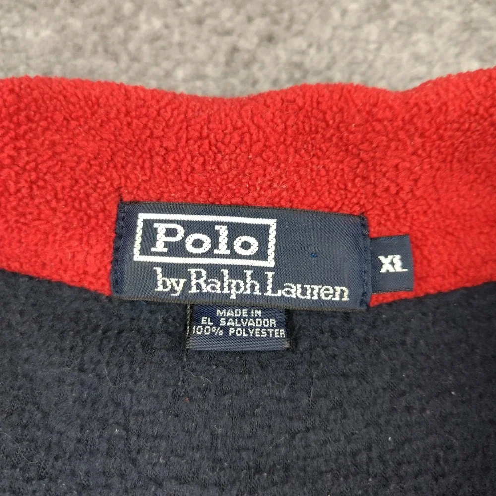 VTG 90s Polo Ralph Lauren Mens XL Fleece Quarter Zip Pullover Blue Red Collar